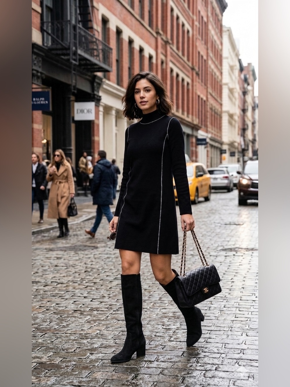 Max Studio Black Sweater Dress with White Trim